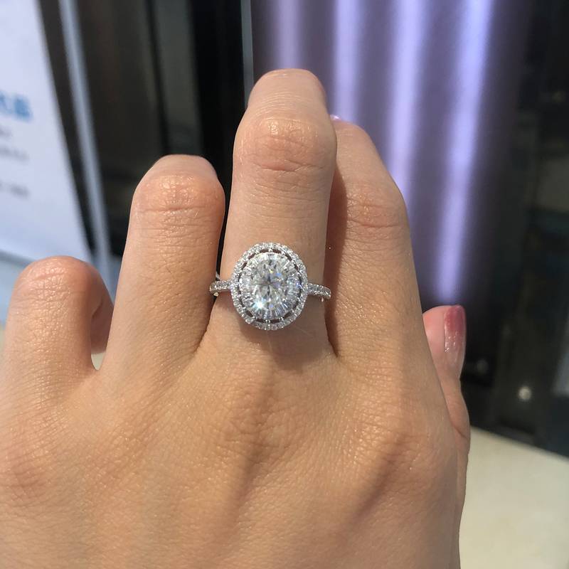 蛋形满钻女戒S925银镀白金定制选款主石莫桑钻1.5ct/副石高碳钻